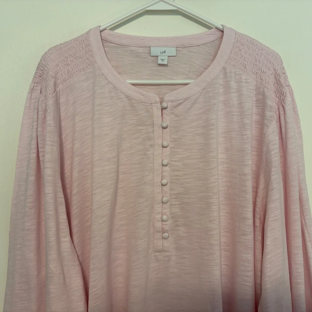 J. Jill Women's Plus Smocked Cotton Popover Henley Tunic Shirt Top 4X Pink - Picture 2 of 11